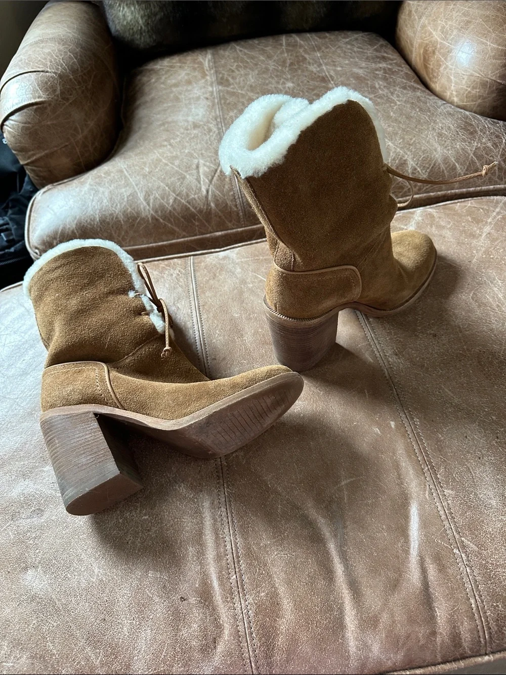 UGG Chestnut Suede Shearling-Lined Lace-Up Winter Boots